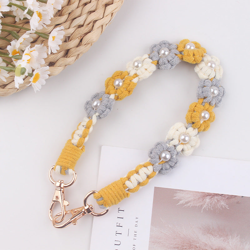 Wholesale Creative hand-woven daisy pearl water cup cup sleeve cup rope